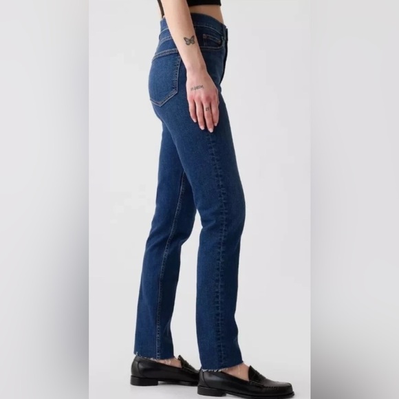 GAP Denim Cigarette High Rise Raw Hem Jeans in Dark Indigo Size 10L / 10 Long - Picture 3 of 14